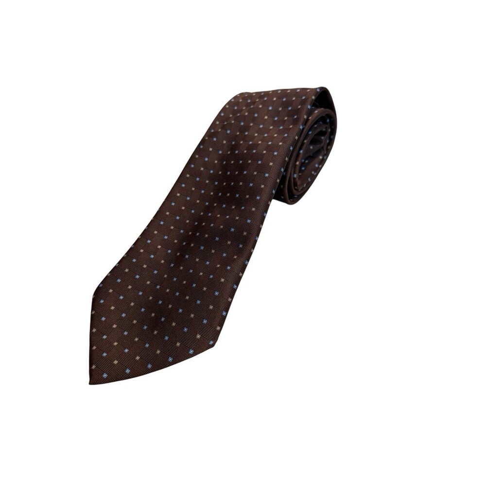 Villa Ponti Silk Tie Basketweave Pattern Brown Tan Blue Made In Italy NEW